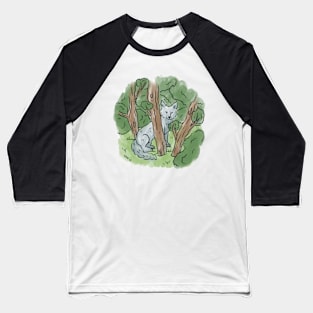 Wolf Peeking Through Trees Baseball T-Shirt